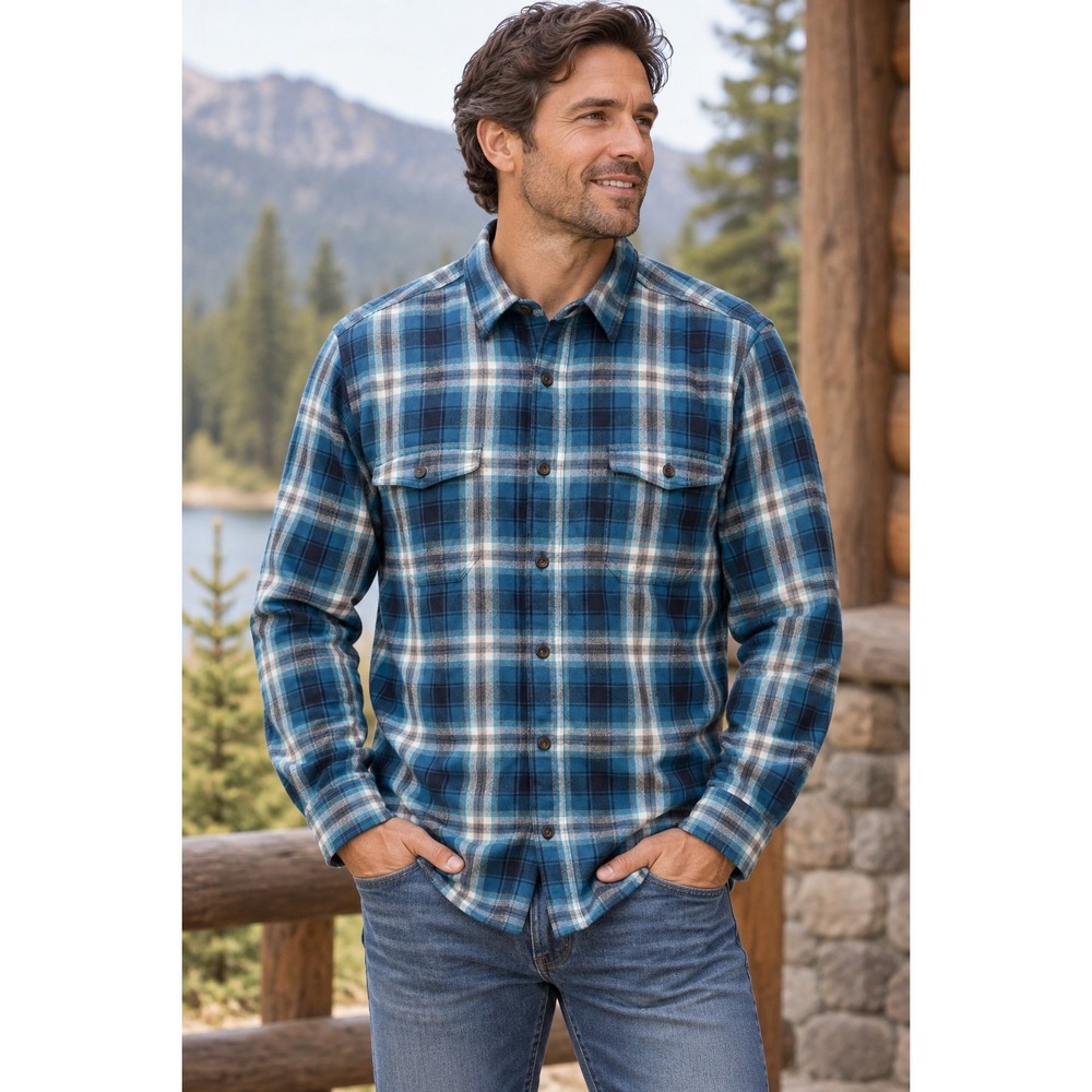 RedHead Brand Co Men's XL Blue Plaid Flannel Shirt Cabin Outdoors Workwear
